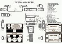 Декоративные накладки салона Toyota Camry 1997-2001 полный набор, 21элементов.