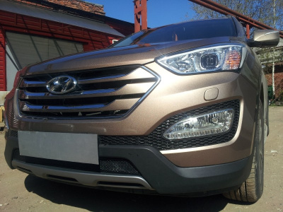 Hyundai Santa Fe (12–15) Защита радиатора Premium, чёрная